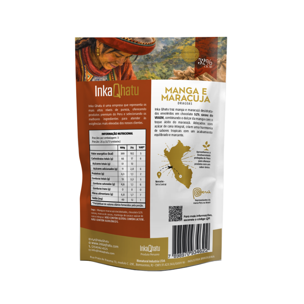 Manga e Maracujá com chocolate 52% cacau adoçado com açúcar de cana integral | 85g