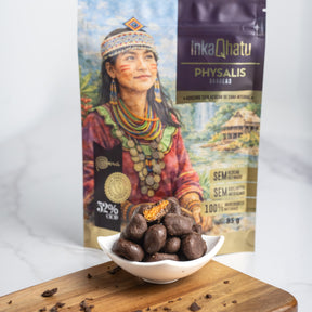 Drágeas de physalis com chocolate 52% cacau adoçado com açúcar de cana integral| 85g